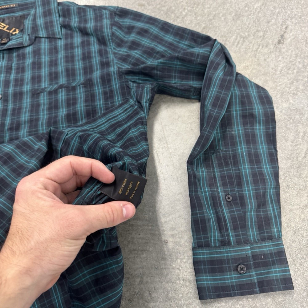 Helix Modern Fit Shirt Mens Button Green Black Plaid Long Sleeve Cotton XL - Picture 4 of 8